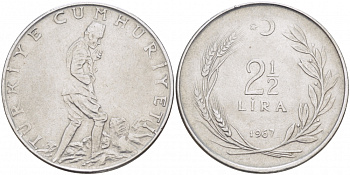 ТУРЦИЯ 2 1/2 ЛИРЫ 1967 KM 893.1 сталь 4179-121