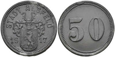 АЛЬСФЕЛЬД 10 ПФЕННИГОВ 1917 НОТГЕЛЬД, ЗЕМЛЯ ГЕССЕН цинк 75-1527