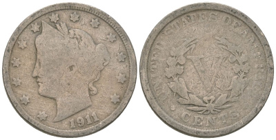 США 5 центов 1911 голова свободы KM 112 медно-никель 3336-326