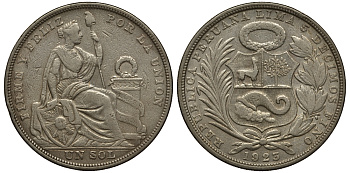 Перу 1 соль 1923 KM 218.1 серебро 272-643