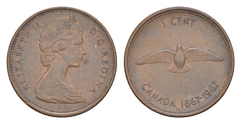 Канада 1 цент 1967 100 лет Конфедерации Канада KM 65 бронза 4630-545
