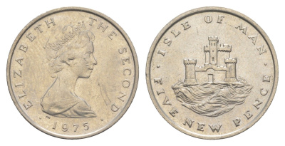 Остров Мэн 5 пенсов 1975 PM, Елизавета II (1952-2022) KM 22 медно-никель 4652-745