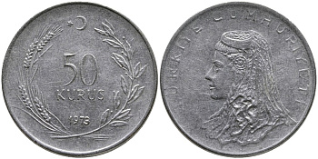 Турция 50 курушей 1973 Анатолийская невеста KM 899 нержавеющая сталь 4541-845