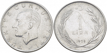 Турция 1 лира 1978 Мустафа Кемаль Ататюрк KM 889а.2 нержавеющая сталь 4529-1227
