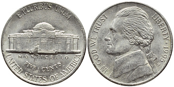 США 5 ЦЕНТОВ 1995 P, ДЖЕФФЕРСОН KM А192 медно-никель 4397-132