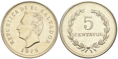 Сальвадор 5 сентаво 1975 год тип, Франсиско Морасан KM 149 медно-никель UNC M25-08