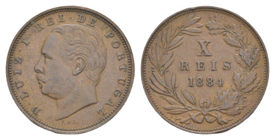 Португалия 10 реалов 1884 Луиш I (1861-1889) KM 526 бронза 4127-742
