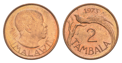 Малави 2 тамбала 1973 райская вдовушка (птица) KM 8.1 бронза  aUNC  4640-859