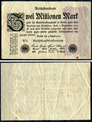 Германия 2000000 марок 1923 9 августа 1923, серия BM Pick 104 c бумага 7553-32-3-2