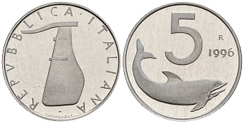 Италия 5 лир 1996 R KM 92 алюминий PROOF 1099-3-53