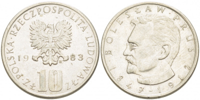 ПОЛЬША 10 ЗЛОТЫХ 1983 MW, БОЛЕСЛАВ ПРУС KM 73 медно-никель 77-426