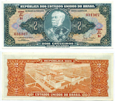 БРАЗИЛИЯ 2 КРУЗЕЙРО 1955 ПОДПИСЬ 3, СЕРИЯ 5 Pick 157 бумага UNC (ПРЕСС) 6318-12-3-2