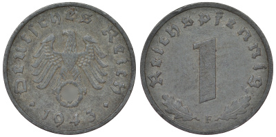 Германия 1 рейхспфенниг 1943 F KM 97, J. 369 цинк 4124-233