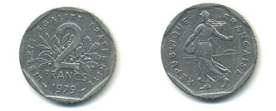Франция 2 франка 1979 сеятель KM 942.1, Le Franc 272.3 никель 54-1957