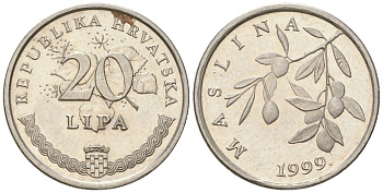 Хорватия 20 лип 1999 нечетный год KM 7 сталь плакированная никелем  UNC  4124-1255