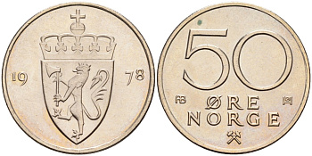 Норвегия 50 эре 1978 Улаф V (1957-1991) KM 418 медно-никель UNC 4582-732
