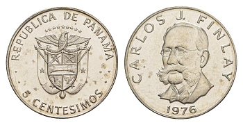 Панама 5 сентесимо 1976 KM 35 медь плакированная медно-никелем BU 4643-1253