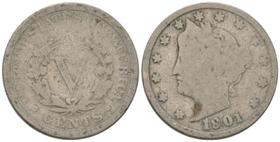 США 5 центов 1901 голова свободы KM 112 медно-никель 4563-447