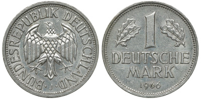 ФРГ 1 МАРКА 1966 J KM 110, J. 385 медно-никель 72-745