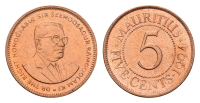 Маврикий 5 центов 1994 KM 52 сталь плакированная медью UNC 4588-257