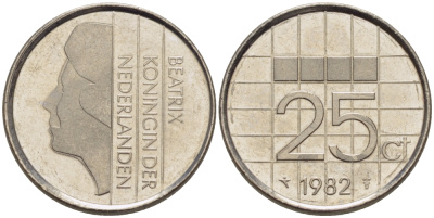 Нидерланды 25 центов 1982 Беатрикс (1980-2013) KM 204 никель 66-436