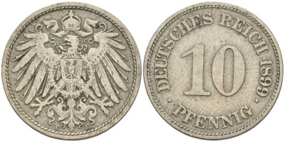 ГЕРМАНИЯ 10 ПФЕННИГОВ 1899 E KM 12, J. 13 медно-никель 4401-1123