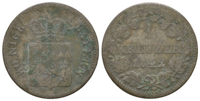 Бавария 1 крейцер 1842 Людвиг I (1825-1848) KM 422, AKS 88 серебро 4615-1242