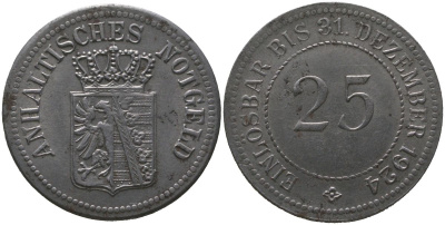 Ангальт (Германия) 25 пфенингов 1924 Funck 16.1, Men05 567.1, Men18 780.1 железо 4525-917