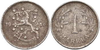 Финляндия 1 марка 1950 H KM 30b железо 219-1156