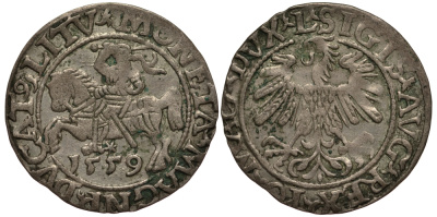 Польша 1/2 гроша (полугрош) 1559 Сигизмунд II Август (1544-1572), вес 1,27 гр. Saurma 5571 серебро 1516-1512