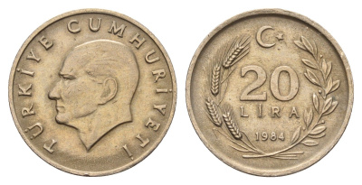 Турция 20 лир 1984 год-тип KM 965 медно-никель 89-1711