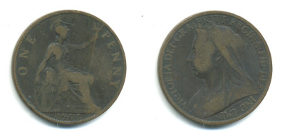 Великобритания 1 пенни 1901 Виктория (1837-1901) KM 790 бронза 47-746