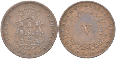 Португалия 5 реалов 1875 Луиш I (1861-1889) KM 513 медь 4620-942