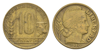 Аргентина 10 сентаво 1948 KM 41 алюминиевая бронза 4655-1014