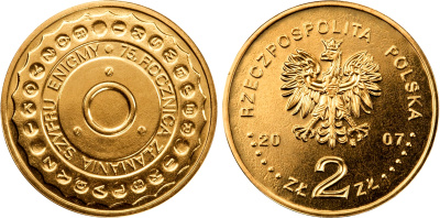 Польша 2 злотых 2013 MW, 75 лет взлому шифровальной машины "Энигма" KM 586 нордик  UNC  M60-04