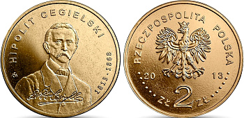 Польша 2 злотых 2013 MW, 100 лет со дня рождения Хиполит Цегельский KM 880 нордик UNC 4676-1043