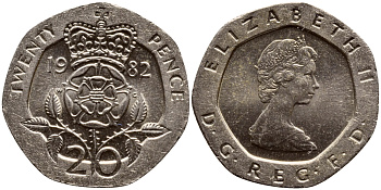 Великобритания 20 пенсов 1982 Елизавета II (1952-2022) KM 931, Spink 4230 (G1) медно-никель 51-3217