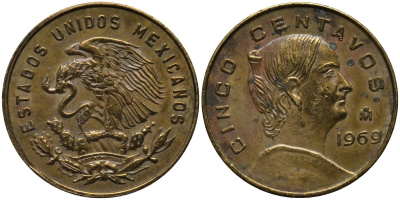 Мексика 5 сентаво 1969 Мо, Жозефа Ортис де Домингес KM 426 латунь 4576-1217