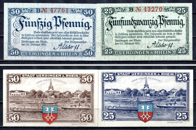 Юрдинген (Пруссия, Рейн) набор из 2 нотгельдов 1921 2193-37-1-1