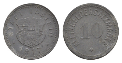 Идштайн 10 пфеннигов 1917 Funck 225.1, Men18 15186.1 цинк 4643-944