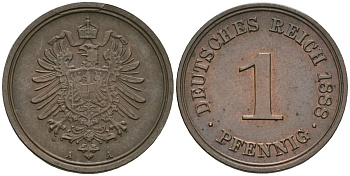 Германия 1 пфенниг 1888 A, Вильгельм I (1871-1888) KM 1, J. 1 медь 4608-544
