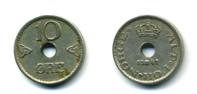 НОРВЕГИЯ 10 ЭРЕ 1947 KM 383 медно-никель 04-1051