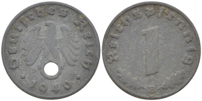 ГЕРМАНИЯ 1 РЕЙХСПФЕННИГ 1940 В KM 97, J. 369 цинк 4181-514