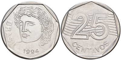 Бразилия 25 сентаво 1994 KM 634 нержавеющая сталь 4548-943