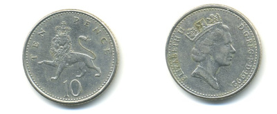 Великобритания 10 пенсов 1992 Елизавета II (1952-2022) KM 938b, Spink 4367 (F4) медно-никель 59-533