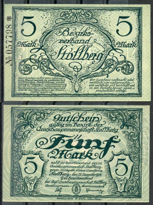 Германия, Штольберг 5 марок 1918 нотгельд, 15.11.1918, цифры черные, крупные Geiger 511.01  бумага  UNC (пресс) 444-114-2-1