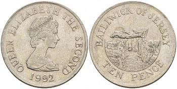 ДЖЕРСИ 10 ПЕНСОВ 1992 ЛА-ХУГ-БИ НА ОСТРОВЕ СЕНТ-МАРТИН KM 57.2 медно-никель 4548-446