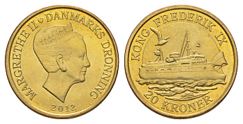 Дания 20 крон 2012 Корабли - Паром Король Фредерик IX KM 948 алюминиевая бронза UNC M69-07