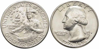 США 25 центов (квотер) 1976 D, 200 лет независимости (1776-1976), Вашингтон, барабанщик KM 204 медь плакированная медно-никелем 65-731