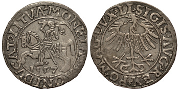 Польша 1/2 гроша (полугрош) 1557 Сигизмунд II Август (1544-1572), вес 1 гр. Saurma 5569, Kopicki 3249. серебро 1516-1523